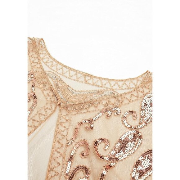 Babeyond 1920s Shawl Wraps Beaded Evening Cape Bridal Shawl Cover Up-(Apricot) - Picture 5 of 6